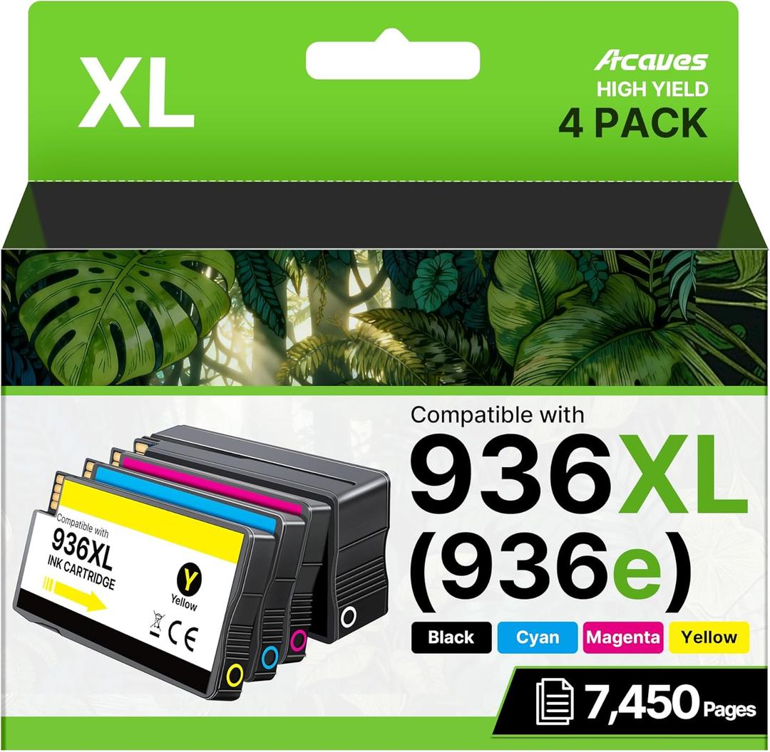 Compatible 936XL Ink Cartridges 4-Pack  for HP OfficeJet Pro 9125e, 9120e, 9135e, 9730e, 9130e, 9720e, 9122e Printers (Black, Cyan, Magenta, Yellow)