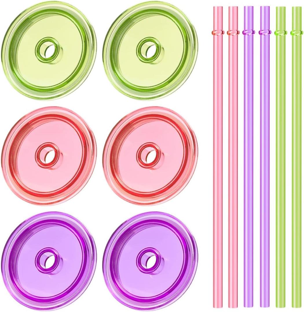 Aieve Wide Mouth Mason Jar Lids with Straws, Compatible with Ball 16oz 24oz Mason Jars, 6 Pcs Colorful Wide Mouth Drinking Cover Lids with Straw Hole