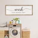 RLWangChao Wash Your Worries Away Sign Bathroom Wall Art Decor 32x12 Inch Wooden Framed Large Modren Farmhouse Laundry Room Shower Room above the Bathtub Wall Hanging (Wood)