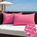 Kevin Textile Outdoor Waterproof Throw Pillow Covers Pack of 2 Valentines Day Farmhouse Decorative Cushion Covers for Garden Patio Tent Balcony Bench Couch Sofa 12x20 Inch, Hot Pink