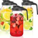 Glass Mason Jar Pitcher with Pour Spout Lid, 64OZ Leak-proof Wide Mouth Jugs for Cold Brew Coffee, Breast Milk Storage, Water, Sets of 3
