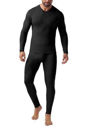 Askdeer Thermal Underwear for Men Long Johns Thermal Fleece Lined Long Underwear Base Layer Set Black, L