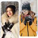 2 Pair Winter Plaid Gloves for Women Fleece Women Gloves with Touchscreen Fingers Warm Velvet Plaid Mitten for Cold Weather