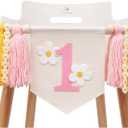 Daisy 1st Birthday Highchair Banner, Groovy Hippie Banner Daisy Boho Tassel, Boho Girls Dreamy Daisies Banner for Boho Daisy Theme First Birthday Party Decoration and Photo Props (Pink)
