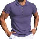 URRU Men's Muscle T Shirts Stretch Short Sleeve Workout Tee Casual Slim Fit Polo Shirt (Large)