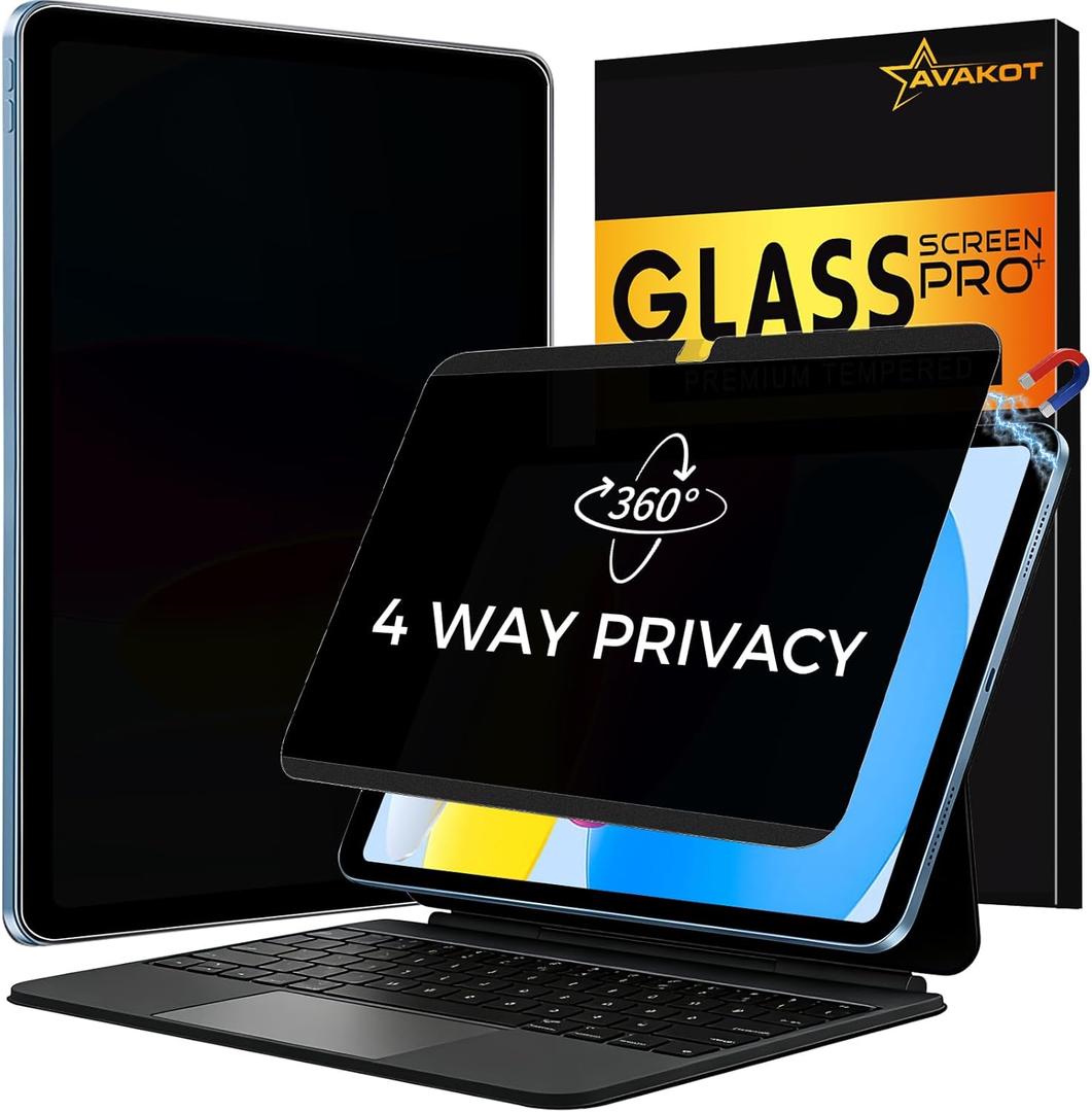 4-Way Magnetic Privacy Screen for Pad 11th Generation (A16) 2025/ 10th Gen 2022, Removable 360 Private Filter for Pad A16, Anti Glare Bubble-Free Easy Install Security Protector, 1 Pack