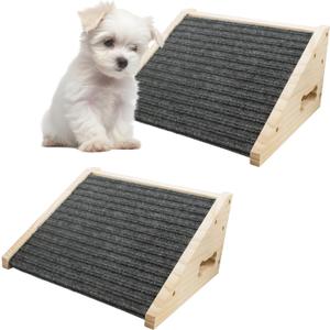 Dog Ramp for Stairs, Wooden Low-Angled Pet Ramps with Anti-Slip Carpet Surface, Step and Stair Assist for Small Medium Dog & Cats, Injured & Aged Pets (2 Pack)