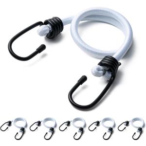 18inch Bungee Cords with Hooks,6Pcs Heavy Duty Extra Strong Outdoor Elastic Rope,Multi-Purpose Elastic Bungee Straps for Luggage,Camping,Tarps,Bike Rack,Outdoor Tent,WeatherproofWhite