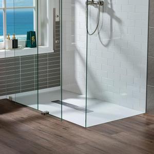 WOODBRIDGE 59 in L x 31.5 in W Zero Threshold Shower Base with Center Drain, Matching Decorative Drain Plate and Tile Flange, Wheel Chair Access, Low Profile, White
