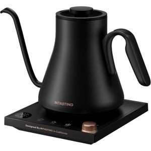 INTASTING Electric Kettle, Gooseneck Electric Kettle, 1 Precise Temperature Control, Stainless Steel Interior, Quick Heating for Pour Over Coffee, Tea & Boiling Water, 0.9L (Black)