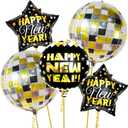 KatchOn, Large Happy New Year Balloons - 22 Inch, Pack of 5 | Disco Balloons | Foil Happy New Year Balloon, New Years Decorations 2026 | NYE Decorations | New Years Eve Party Supplies 2026 (Disco,black,gold)