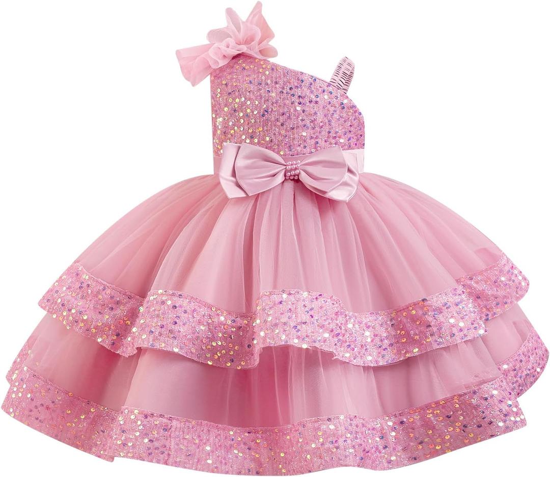 IBTOM CASTLE Girls Birthday Dress Sequin Tiered Tulle Tutu Party Flower Girl Wedding Toddler Pageant Formal Prom Gown (4-5T, Dusty Pink)