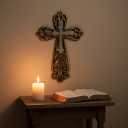 Comfy Hour Rustic Bronze & Turquoise Wall Cross 13 inch Vintage Western Home Decor Heavy Stone-Resin Art Religious Christian Gift for Living Room, Bedroom & Entryway, Cooper
