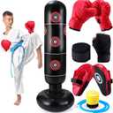 7 Pcs Kids Punching Bag Set Include Boxing Gloves, Inflatable Punching Bag, Hand Wraps, Hand Pads, Air Pump, Kids Boxing Training Set for Karate Kickboxing Taekwondo (Red)
