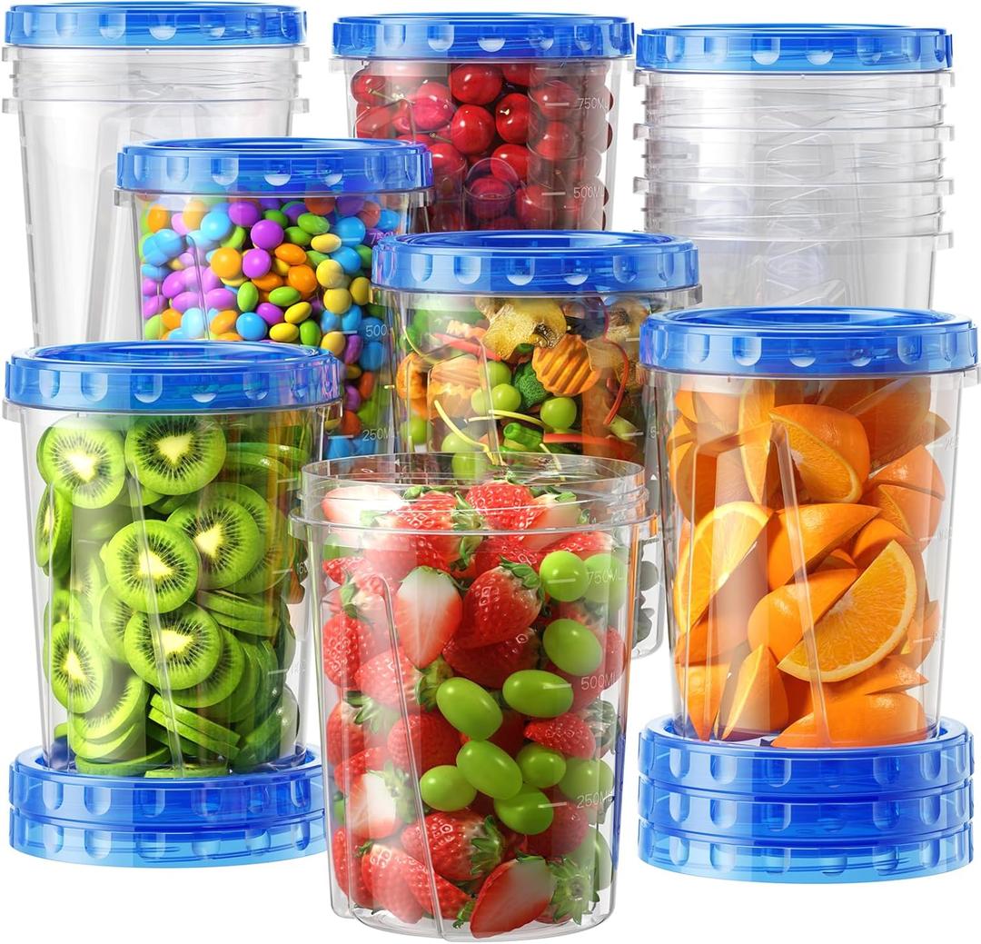 BiuLeon 12 Pack-34oz Freezer Storage Containers, Plastic Food Storage Containers with Twist Top Lids, BPA Free and Reusable Soup Containers with Lid, Microwave and Dishwasher Safe