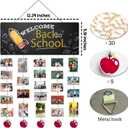 Back To School Decoration - 13'' x 5.5'' Pencil Welcome Wooden Sign With 5 Hanging Apples - Photo Hanging Display Picture Board with 30 Clips - Wall Art Classroom Wall Plaque Decor & Supplies - A05