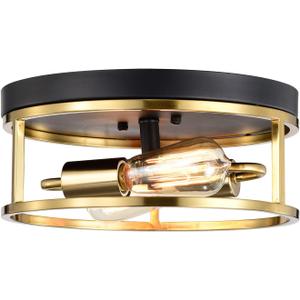 Treekee 12" Ceiling Light Fixtures, Flush Mount Lighting Round, Gold Metal Finish, Vintage Retro and Modern Industrial Charm Ceiling Lamp for Bedroom Hallway Foyer Entryway