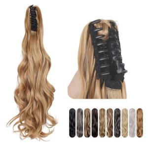 Blonde Ponytail Extension for Women, Claw Clip in Fake Hair Ponytail, Wavy, 24 inch