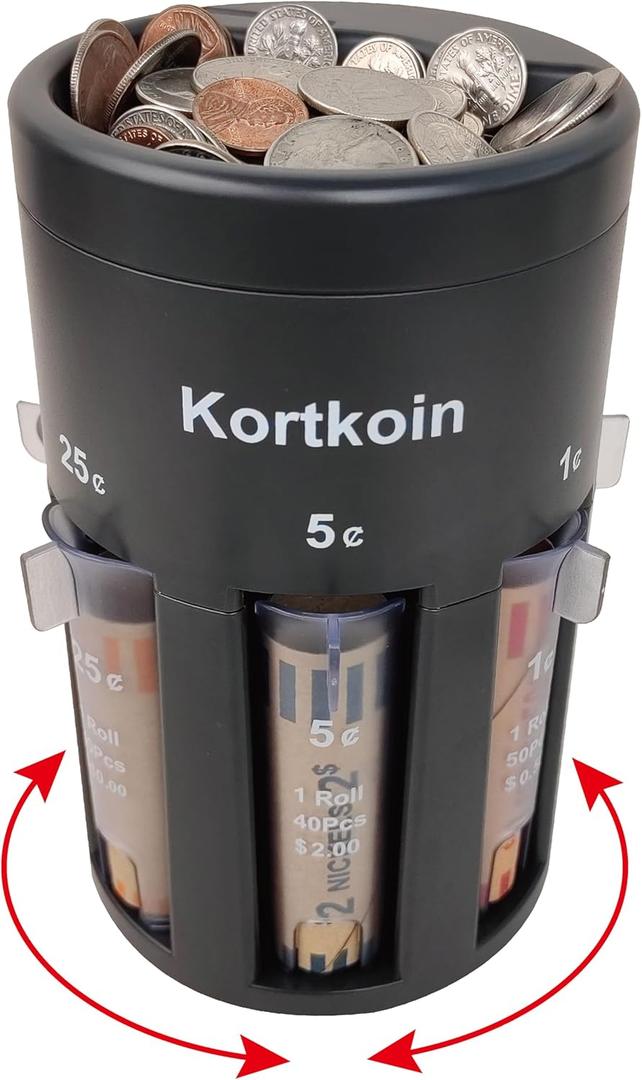 Automatic Coin Sorter 5-IN-1 Coin Counter with Coin Wrappers, Empty Piggy Bank Coin Bank Jar Quickly & Accurate as Change Sorter Machine, Widely used at Home, Office & Store. Great Time Saver