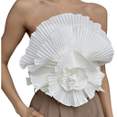 OYOANGLE Women's 3D Flower Decor Strapless Sleeveless Bandeau Top Slim Fit Solid Cropped Tube Tops, Medium,  Beige