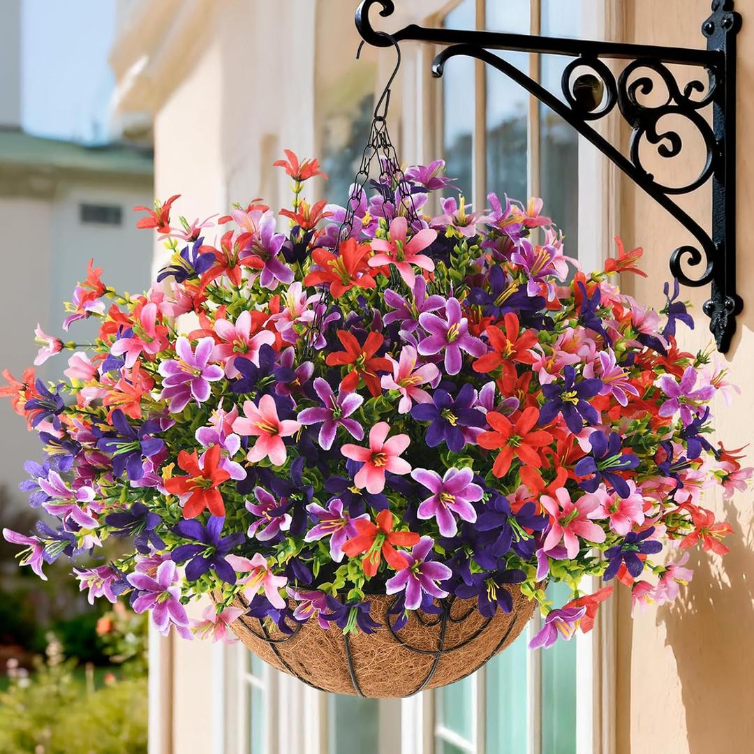 INQCMY Artificial Hanging Flowers for Outdoors, 6 Bundles UV Resistant Artificial Hanging Baskets,All Weather Fake Flowers for Patio, Porch, Yard, Window Box,Home for Spring Summer Decoration.