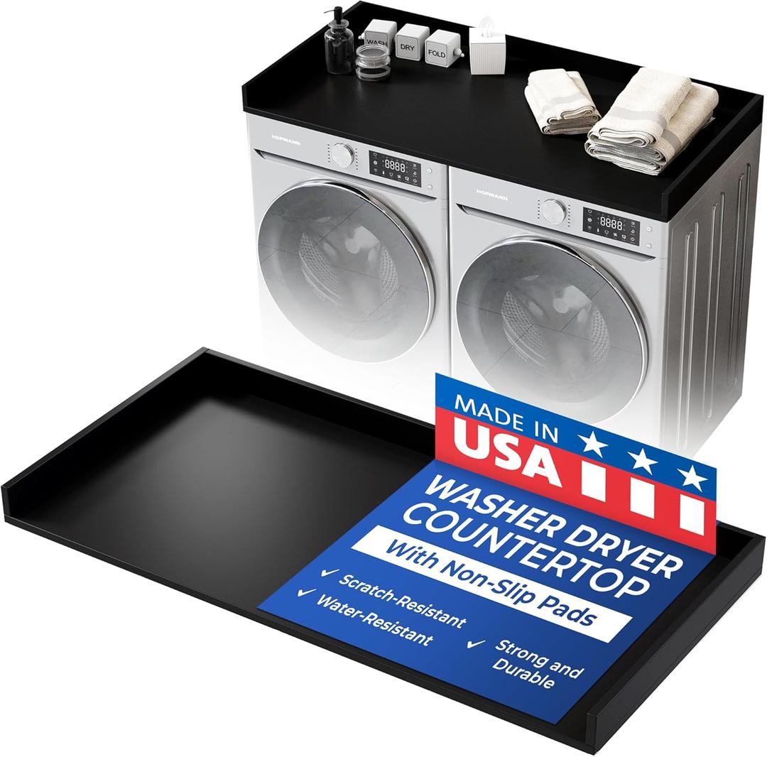 OfficeSimpli Washer Dryer Countertop, Made in USA, Non-Slip Pads, Laundry Room Wood Topper, Washer Dryer Cover for Top, Laundry Countertop, Laminate Finish (Black, Large (30" x 58"))