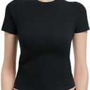 Crewneck Short Sleeve T Shirts for Women Fitted Basic TeesY2k Going Out Tops (Small, Black)