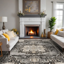 RUUGME Washable 9x12 Area Rugs - Large Rugs for Living Room Stain Resistant Carpet Vintage Rugs for Bedroom with Non Slip Backing Home Decor Floor Decoration Mat (9x12 Black)