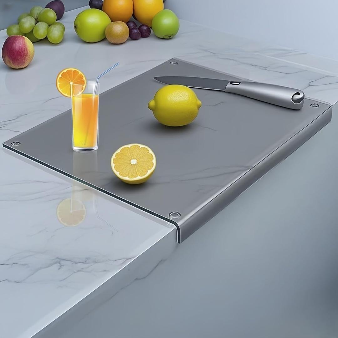 Tempered Glass Cutting Board for kitchen with Counter Lip, Glass Chopping Board, Scratch-Resistant,Non-Slip (Gray)