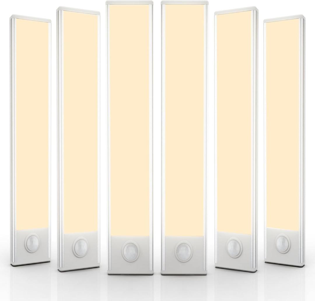6 Pack Under Cabinet Lights Wireless, 58 LED Motion Sensor Light Indoor Rechargeable Magnetic Closet Lights Battery Operated, Under Counter Lights for Kitchen, Wardrobe, Stairs, Warm Light (14inch)