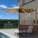 9FT Patio Umbrella with Solar Lights,Outdoor Market Umbrella with Tilt and Crank, LED Lighted Table Umbrella for Garden,Deck,Backyard,Pool,Beach (Khaki)