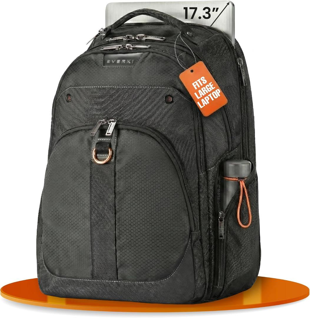 EVERKI Atlas Business 32L Laptop Backpack Travel-Friendly Business & Office, Professional Backpack for Men & Women, Durable Computer Bag with Adjustable Padded Compartment, Fits 13"-17.3", Black