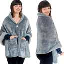 Premium Double Layer Poncho Blanket -No Sleeves Easy On Easy Off- Drape and Go- Top Christmas Gifts for Grandma, Gift for Mom and Elderly Women (Silver Grey)