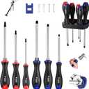 WORKPRO Magnetic Screwdriver Set 12-Piece, Go-Thru Screw Driver Set Kit with Wall Mount Rack, Includes Slotted & Phillips Screwdrivers, Magnetic Screwdriver with Magnetizer Demagnetizer Tools