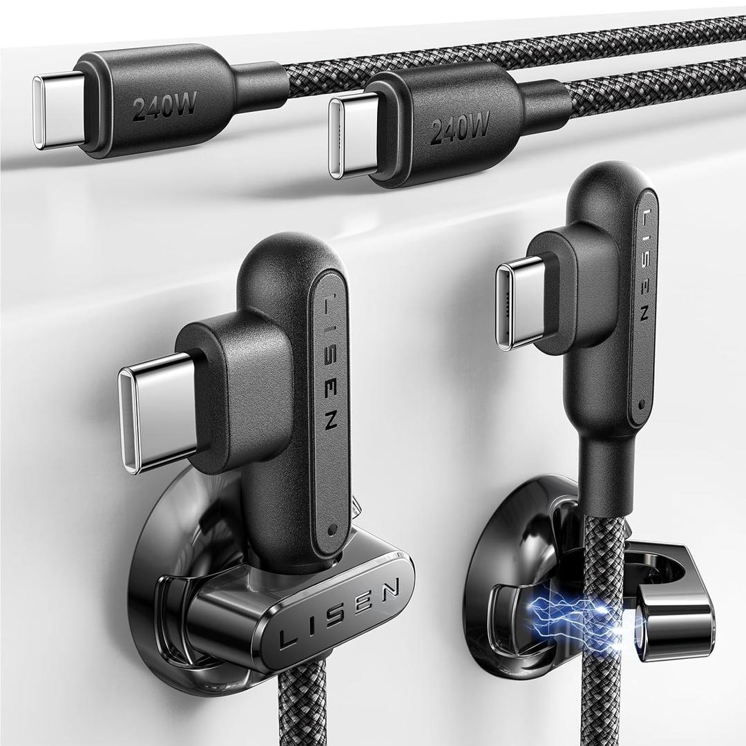 LISEN 240W USB C to USB C Cable, [2-Pack 6.6FT] Right Angle Type C Cable Fast Charge, USBC to USBC 90 Degree, Nylon Braided USB C Cable for iPhone 16 15 14/Samsung Galaxy S25 S24/Macbook/Tablet/iPad
