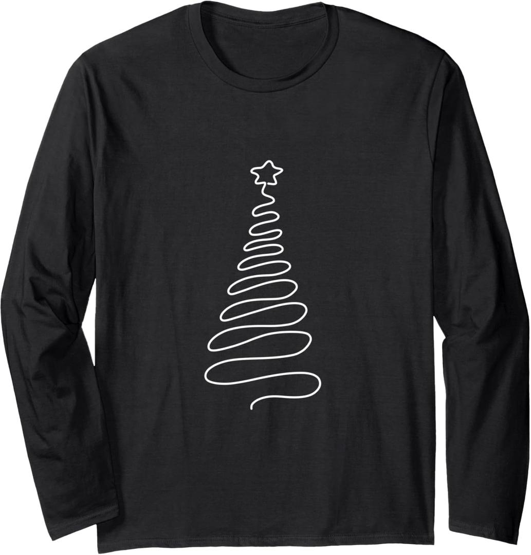 Christmas Tree | Handmade Winter Line Art | Family Holiday Long Sleeve T-Shirt, Size: Small
