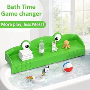 LmliveSKT Mom-Designed 35" Bathtub Splash Guard Baby Bath Organizer with Toy Storage & Leakproof Barrier (10 Suction Cups, Toy Tray) 