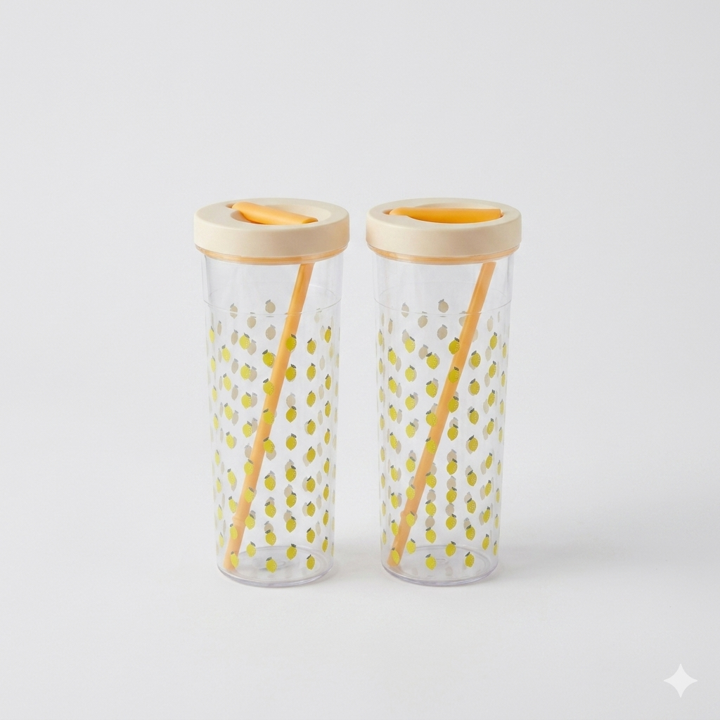 Plastic Sipper & Straw Lemon, 2pack