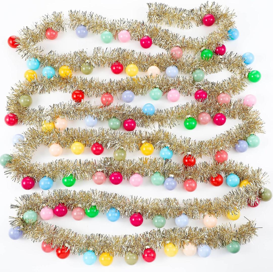 14.76 Feet Christmas Ornament Bulb Ball Garland with 90 Enamel Glass Balls Hanging Christmas Baubles Ornament Garland for Tree Fireplace Wreath Decoration Indoor