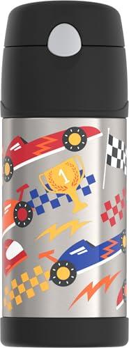 THERMOS FUNTAINER Water Bottle with Straw - 12 Ounce, Hot Rods - Kids Stainless Steel Vacuum Insulated Water Bottle with Lid