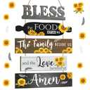 Wesiti 5 Pieces Kitchen Wall Decor Bless the Food Before Us Sign Farmhouse Rustic Dining Room Wall Art Wooden Hanging Signs for Kitchen Decor Hanging Plaque for Home(Sunflower)