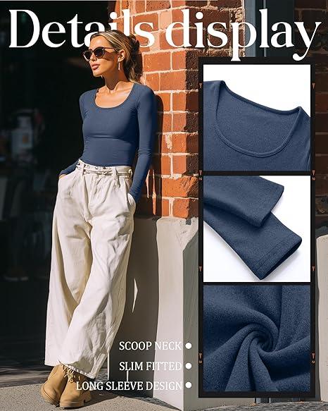 Ficerd Women's Thermal Long Sleeve Shirt Fleece Lined Scoop Neck Stretch Fitted Top Winter Base Layer Underwear Medium