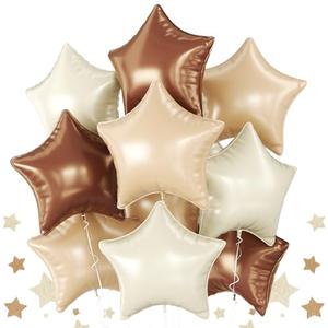 Brown Apricot Star Foil Balloons, 10PCS Foil Stars Shape Balloon, 18 Inch Coffee Cream Beige Star Balloons Helium for Birthday, Engagement, Baby Shower, Wedding, Nude Neutral Party Decoration