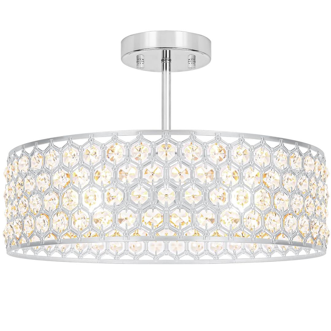 Lxybcce Chrome Crystal Ceiling Light Fixture - Modern Semi Flush Mount Ceiling Chandelier Lighting for Kitchen, Dazzling Prism Chandelier for Bedroom, Bathroom, Dining Room, 5 Light, 16 in