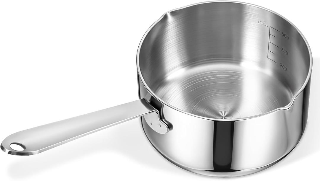 Stainless Steel Butter Warmer Measuring Pan 0.5 Quart Small Sauce Pan 18/10 Tri-Ply Stainless Steel Saucepan with Dual Pour Spouts