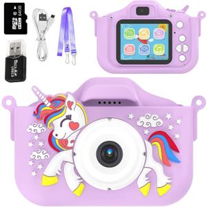Kids Camera for Boys Girls Age 3-8, Toddler Christmas Birthday Gift with 64GB SD Card, 48MP Dual Lens Selfie Video Camera, Shockproof Silicone Case, Portable Travel Camera for Kids (PurpleDJS)