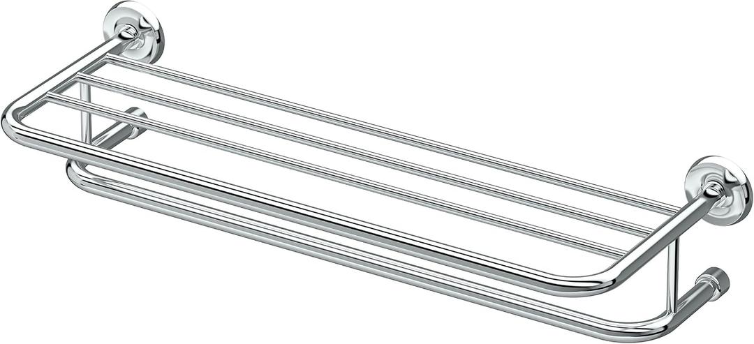 Gatco 5376 Designer II Bathroom Spa Towel Rack, 24", Chrome | Wall Mounted Stainless Steel 26.50" W X 5.68" H X 10" D Towel Holder Rack with Towel Bar for Bathroom