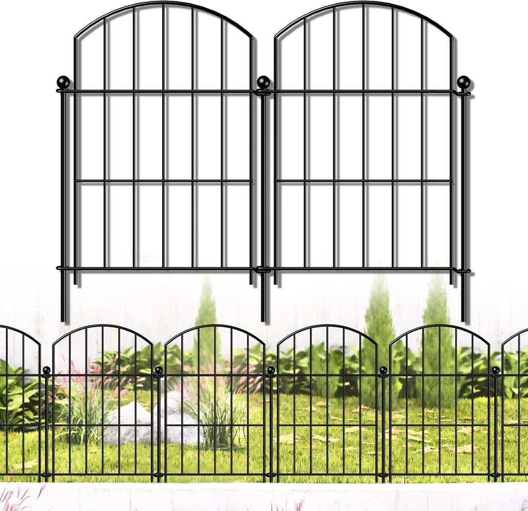 FOREHOGAR Metal Garden Fence 17in (H) x 10ft (L), 10 Panels + 11 Stakes Dog Fence Border Fence Animal Barrier, No Dig Garden Fencing for Yard Flower Bed Patio Outdoor, CTW1710 Black