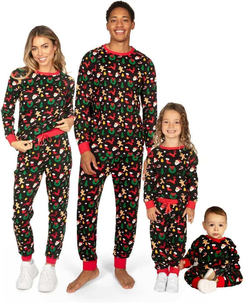 Tipsy Elves Matching Christmas PJs - Classic Lapel Couples Pajama Sets for Men and Women (X-Large, Cookie Cutter (Black))