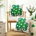 Artscope St Patricks Day Clover Throw Pillow Covers 18x18 Inch Set of 2, Polka Dot Shamrock Decoration Pillow Cases for Home Sofa Couch